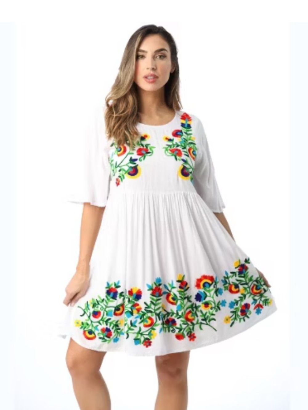NWT Rivera White Embroidered Floral Swing Dress size 3X